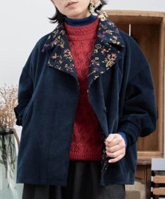 muuc 〈遠州織物の工場で織られた上質なコットンコーデュロイ生地〉花刺繍ショートコート（セットアップ可能）