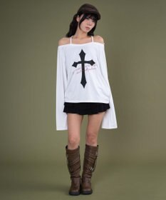 WEGO オフショルダークロスロゴトップ