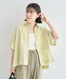 Green Parks 綿麻混５分袖ターンバックシャツ