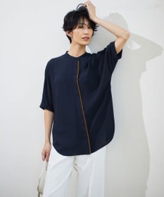 ICB 【人気のため新色追加・WEB限定カラーあり】BackSatinAmunzen 5分袖バンドカラーブラウス