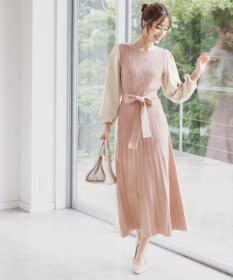 Tiaclasse 【洗える】パフ袖ニットコンビワンピース