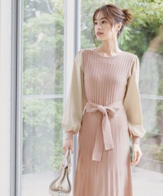 Tiaclasse 【洗える】パフ袖ニットコンビワンピース