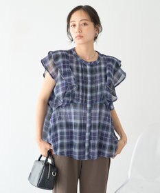 earth music&ecology チェックラッフルブラウス
