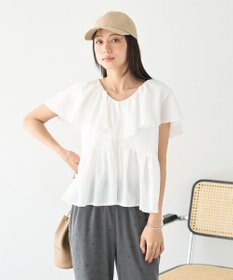 earth music&ecology ラッフルカラーペプラムカットブラウス