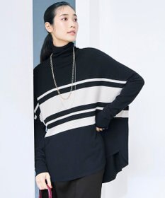 ICB 【新色追加・WEB限定カラーあり】 ヴィスコースワイド タートルネックプルオーバー トープ×ブラックボーダー