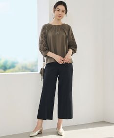 自由区 【カタログ掲載・定番人気・新色追加】コットンサテンクロップド丈ワイドストレート パンツ