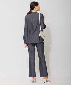 ICB 【洗える】リアクティブソフトデニム バンドカラーシャツ