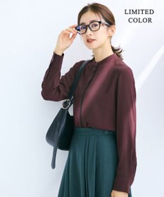 ICB L 【接触冷感・UVケア・速乾・洗える】BackSatinAmunzen バンドカラーブラウス