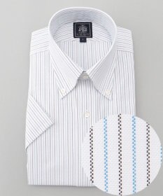 J.PRESS MEN 【PREMIUM PLEATS / 形態安定】ターコイズストライプ 半袖シャツ / B.D.