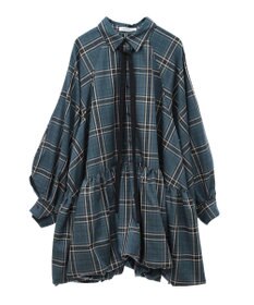 Green Parks ボウタイリボン付裾バルーンシャツワンピース