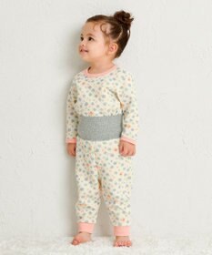 MIKI HOUSE HOT BISCUITS 【80-120cm】 あったかキルト素材 小花柄 腹巻き付き長袖パジャマ