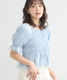 earth music&ecology フラワー刺繍シャーリングプルオーバー