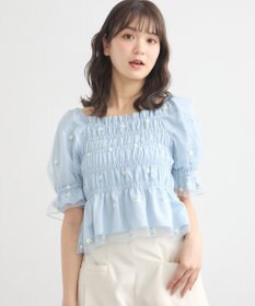 earth music&ecology フラワー刺繍シャーリングプルオーバー