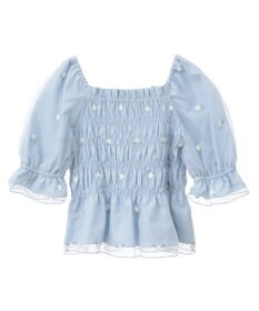 earth music&ecology フラワー刺繍シャーリングプルオーバー