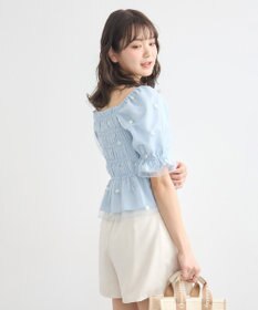 earth music&ecology フラワー刺繍シャーリングプルオーバー