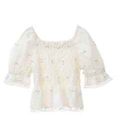 earth music&ecology フラワー刺繍シャーリングプルオーバー