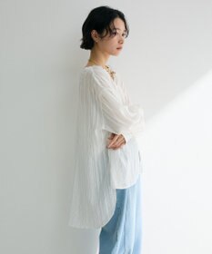 Green Parks ドロストネックシアーストライプチュニック