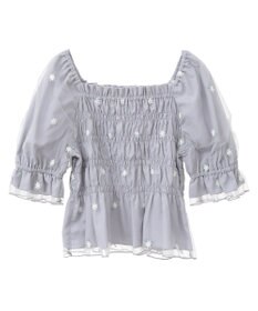 earth music&ecology フラワー刺繍シャーリングプルオーバー