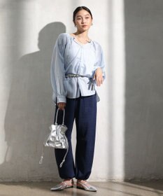 Green Parks ドロストネックシアーストライプチュニック