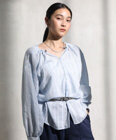 Green Parks ドロストネックシアーストライプチュニック