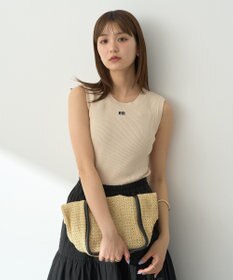 earth music&ecology ロゴ刺繍ノースリーブニットプルオーバー