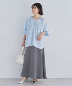 Green Parks ドロストネックシアーストライプチュニック