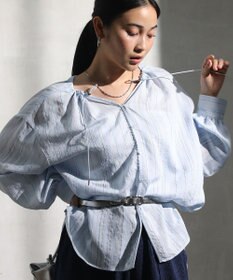 Green Parks ドロストネックシアーストライプチュニック