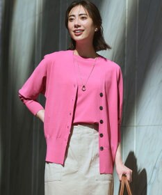 23区 L レーヨンポリエステルストレッチ Vネック カーディガン ピンク系