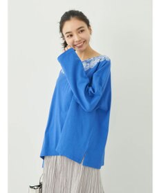 earth music&ecology レースプリントボーダープルオーバー