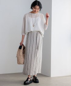 23区 【洗える】リネンストライプ Aライン スカート