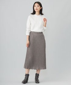 J.PRESS LADIES L プレーティングジャージー フリルネック カットソー