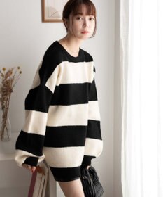 WEGO ボーダーフラッフィービッグニット