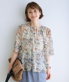 自由区 【セットアップ対応・洗える】ボタニカルフラワープリント ブラウス