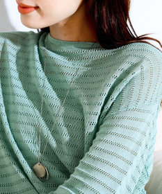 Tiaclasse 【洗える】体型カバーも叶う透け柄編みニットチュニックアンサンブル（2点セット）