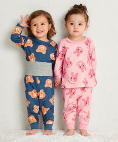 MIKI HOUSE HOT BISCUITS 【80-120cm】 キャビットフェイスプリント 腹巻き付き長袖パジャマ