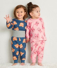 MIKI HOUSE HOT BISCUITS 【80-120cm】 キャビットフェイスプリント 腹巻き付き長袖パジャマ