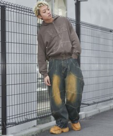 WEGO 【ユニセックス着用ITEM】ピグメントダメージアップリケZIPパーカー