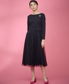 組曲 【WEB限定・KUMIKYOKU NAVY】ジャージーコンビ ギャザーチュール ワンピース