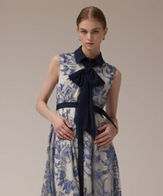 GRACE CONTINENTAL フラワー刺繍ボウタイドレス