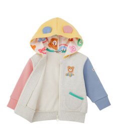 MIKI HOUSE HOT BISCUITS 【80-120cm】マルチカラー 裏毛パイル くまみみパーカー