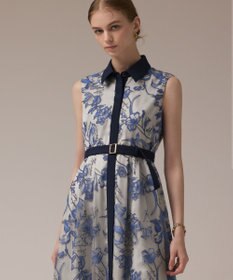 GRACE CONTINENTAL フラワー刺繍ボウタイドレス