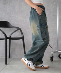 WEGO 【XS～Mサイズ展開/ウエストゴム 】デニムイージーパラシュートカーゴパンツ