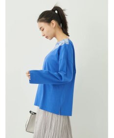 earth music&ecology レースプリントボーダープルオーバー