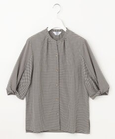 J.PRESS LADIES 【洗える】バイカラーギンガム&ストライプ ブラウス