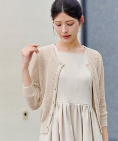 Tiaclasse L 【新色追加・洗える】パフスリーブ透かし編みニットカーディガン