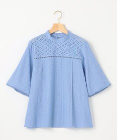 組曲 S 【WEB限定色あり】エンブロイダリーレース　ハイネック半袖ブラウス
