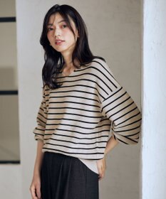 ANY 【8色展開】Vネックデイリーニット ベージュ×ブラック