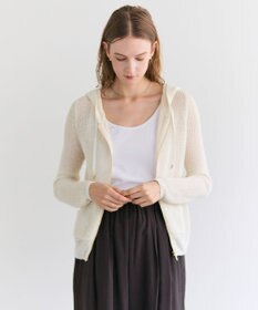 BEIGE， OPTICAL / ペーパーヤーンフーディージップニット