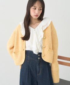 earth music&ecology 【WEB限定】ゴールド釦ショートニットカーディガン