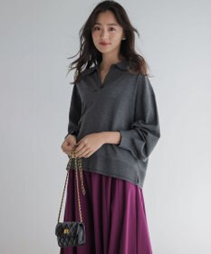 組曲 L 【加藤ローサさん着用】ポロ襟ストレッチニット